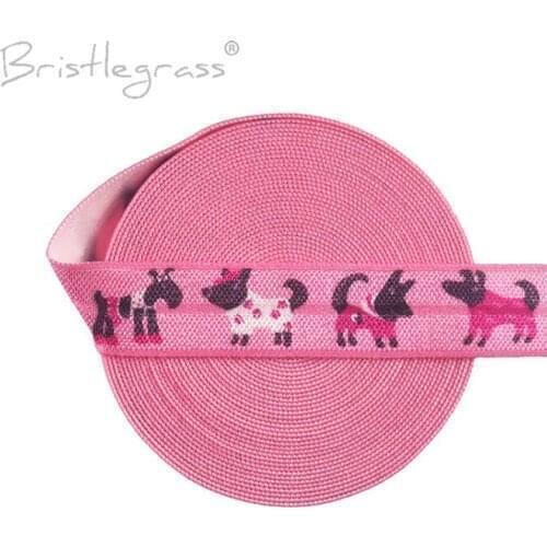 BRISTLEGRASS 100 Yard by Roll 5/8" 15mm Pink Dog Print Fold Over Elastics FOE Spandex Satin Band Hair Tie Tutu Dress Sewing Trim