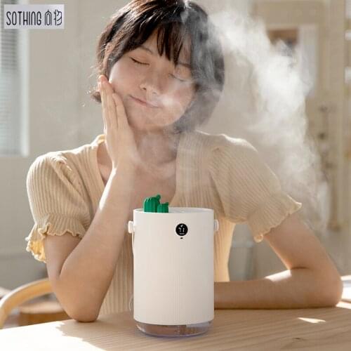 1L Sothing Cactus Double Spray Humidifier 2000MAH LCD Digital Detect Humidity Purifying Air Mist Diffuser With 7 Colorful LED
