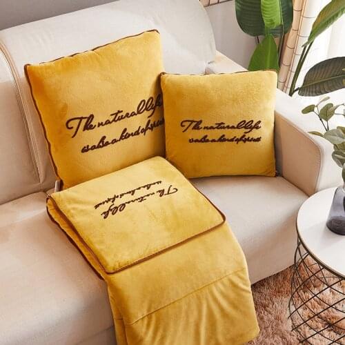 2 In 1 Thicken Crystal Velvet Air-Condition Blanket Multifunction Car Office Back Cushion Solid Color Blankets Foldable Bedding