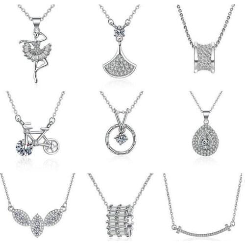 2021 Necklace Female Clavicle Chain S925 Sterling Silver One Carat Necklace Hearts and Arrows Pendant Female