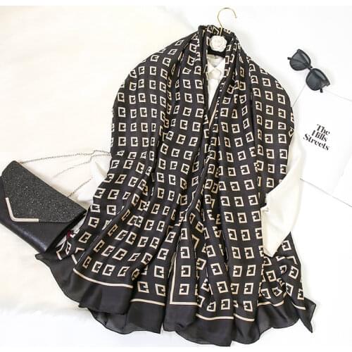 2021 Women Silk Winter Scarf Luxury Design Print Lady Beach Shawl Scarves Fashion Smooth Foulard Female Hijab