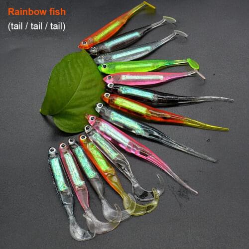 3Pcs/lot Fishing Soft Bait 7CM 9CM 2G 3G T Tail Fish Fishing Lures Rainbow Color Sequin Swing Fishing Spinner Bait