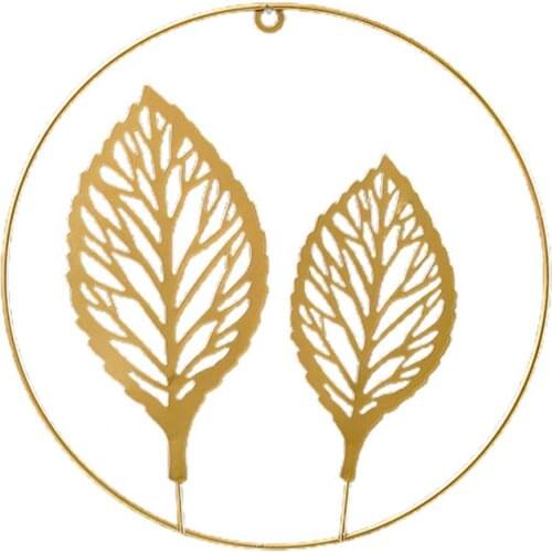 7 Styles 3D Golden Leaf Wall Decor Hanging Light Luxury Punch Free Nordic Style Metal Round Iron Leaf Pendant for Living Room