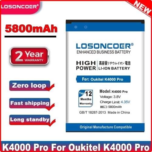 LOSONCOER Top High Capacity Replacement 5800mAh For Oukitel K4000 Pro Good Quality Battery