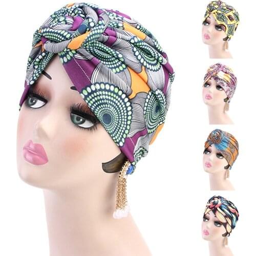 2019 Women Knotted Bandanas Stretchy Turban Muslim Hat Twist Knot India Hat Lady Chemo Cap Hijab Heqadwrap Women Hair Accessorie