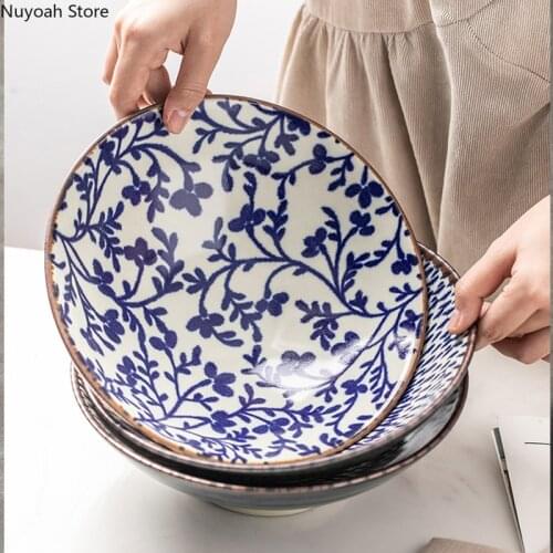 Household Ceramic Large Bowl Japanese Style Ramen Bowl Retro Soup Noodle Bowl 24cm Round Household Tableware Kitchen Supplies