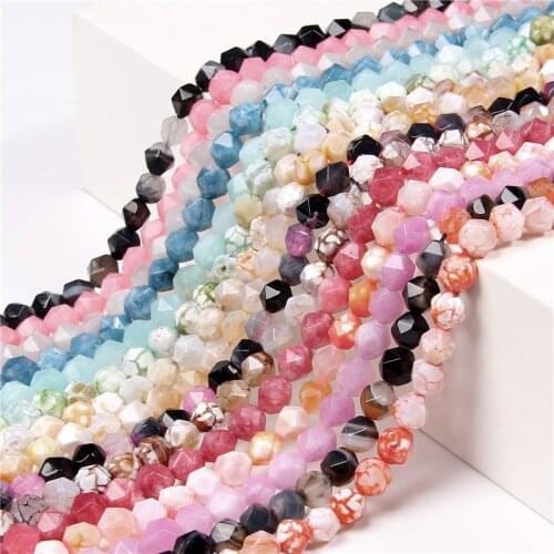 Big Faceted Multicolor Agates Angelite Beads Natural Stone Bead Irregular Facet Loose Round Bead For DIY Bracelet Charms Jewelry