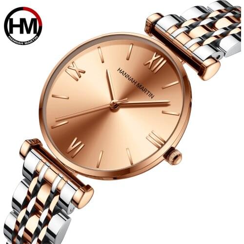 Hannah Martin Fashion Luxury Rose Gold Women Watch Elagent Waterproof Japan Movement Quartz Watches Stainless Steel Band