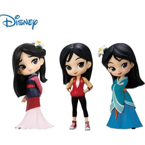 Disney Genuine Princess Figure Toys Q Posket Mulan PVC Action Figure Dolls Collection Model Cute Decor Kids Toys Gifts for Girls