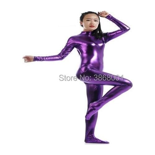 Brand WaterMonkey Sexy Fancy Dress Lady Tight Shiny Metallic Zentai Catsuit Bodysuit For Woman men Jumpsuit Leotard Back zipper