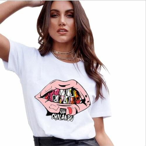 LINNA Womens New Fashion Ladies T-shirt Cartoon Print T-shirt Harajuku Summer Top Short-sleeved Casual O-Neck Ladies T-shirt