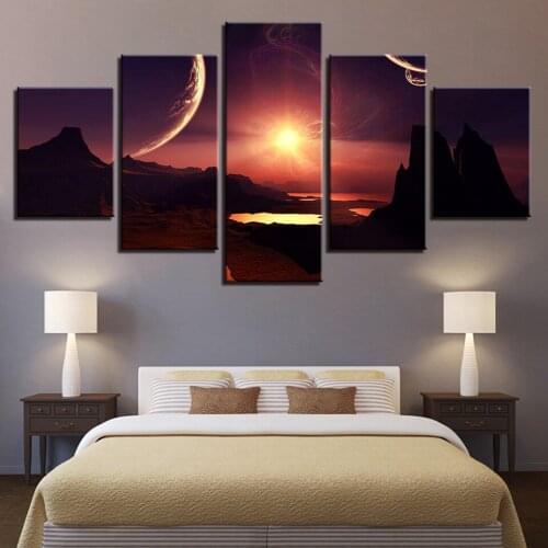 HD HD Canvas Art Painting For Living Room Wall Decor 5 Pieces Mountains Sunset Range Earth Moon Picture