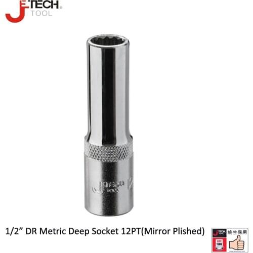 Jetech 12.7mm 1/2" drive 12 point PT metric long deep impact socket size 10mm 11mm 12mm 13mm 14mm 15mm 16mm 17mm 18mm to 24mm