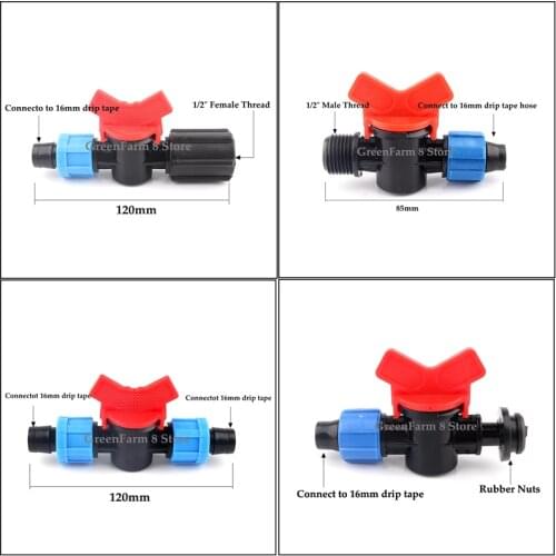 2~50pcs 1/2" Female/Male Thread-16mm Drip Tape Valve Micro Irrigation Greenhouse Watering Save 16mm Labyrinth Type Valve