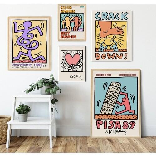 Keith Art Exhibition Posters Abstract Twisted Human Body Print Retro Canvas Painting Gallery Living Room Wall Pictures No Frame