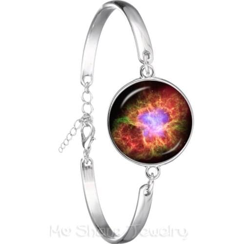 Classic Mendittorosa Natural Nebula Galaxy Space Buddhism Jewelry With Glass Cabochon Silver Plated Bracelet For Women Gift