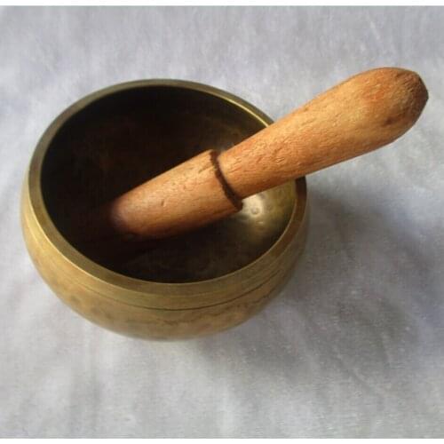 Collectable Tibetan Copper Singing Bowl With a Wooden Stick Chinese Handwork buddha Bowl fast Shipping Size :Diameter 13CM