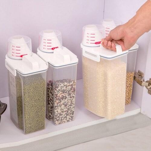 Kitchen Storage Box 2l Plastic Cereal Dispenser Storage Box Kitchen Food Grain Rice Container Nice Home Storage Organizer Boxes