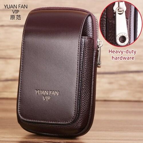 Genuine Leather Famous Brand Men Fanny Waist Packs Cell Mobile Phone Case Cover Purse Cigarette Money Hip Belt Bag Wallet Gift