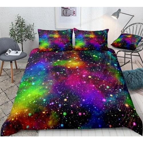 Colorful Galaxy Duvet Cover Set Multicolor Outer Space Bedding Universe Nebula Night Starry Sky Quilt Cover Rainbow Kid Dropship