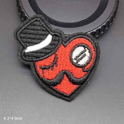 Red Heart Shape Head With mustache Hat Iron On Patch Embroidered Clothes Cheap Patch For Clothing Woman Clothes Garment