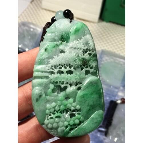 Natural Myanmar jade A HandCarved landscape jadeite jade green jade pendant jade necklace pendants jewelry necklaces
