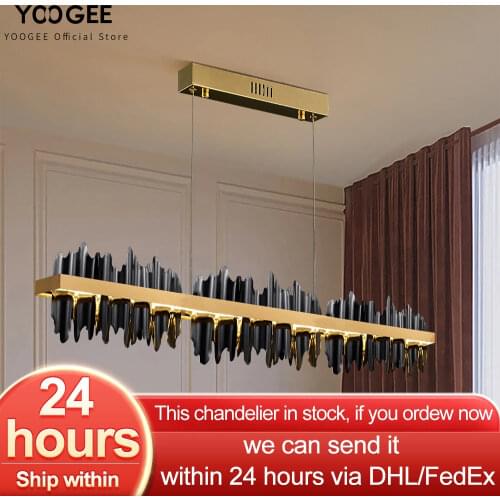 YOOGEE Black Chandeliers Lighting Kitchen island Home Deco Indoor Lights for Bedroom Rectangle Hanging Lamp LED Lustre