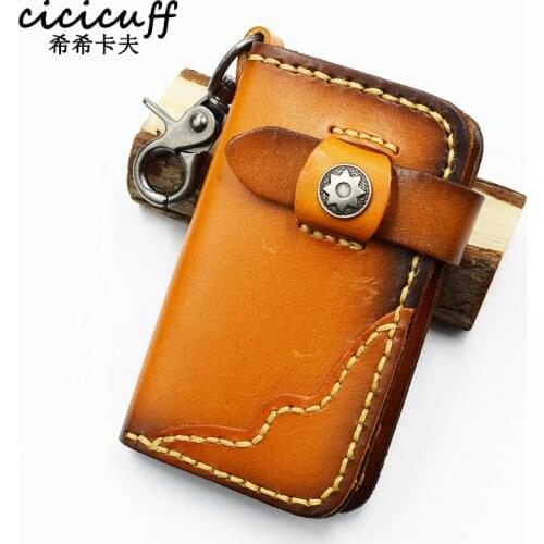 Key Case 2020 New High Class Handmade Men Genuine Leather Key Holder Men Housekeeper Keys Wallet Women Key Organizer Pouch Bag