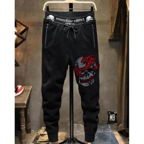 New arrival Europe style Men Sweatpants with Rhinestones asina size M-2XL pants thin design