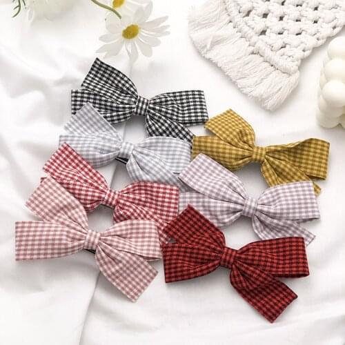 New Women Girls Cute Plaid Sweet Hair Clips Bow Hairpins Headband Barrettes Lovely Hair Ornament Fashion Hair Accessories