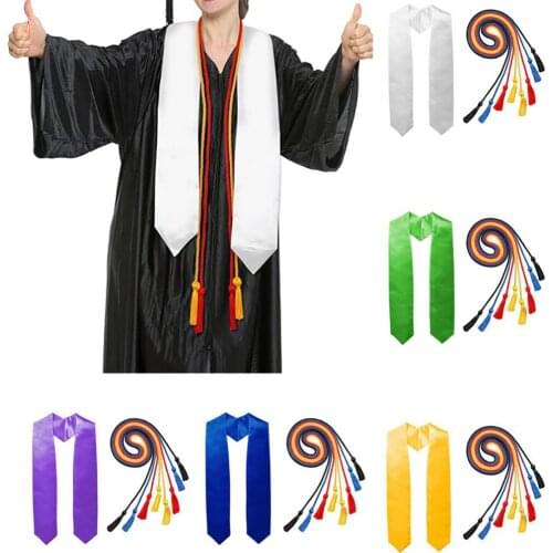 Solid Color Graduation Honour Stole Sash Tassel Decor Cords Graduation Photo Prop
