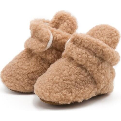 Autumn Baby Girls Hook Loop Coral Fleece Shoes Kids Children Winter Keep Warm Boots Soft Soled Walking Shoes Dark Grey 6-12M