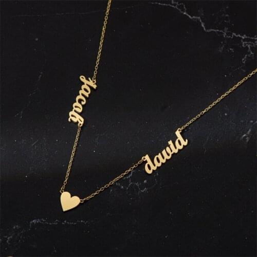 Two Names Necklace with Heart Handwriting Colar Feminino Mom Daughter Names NecklacesFor Women Boho Jewelry Stainless Steel
