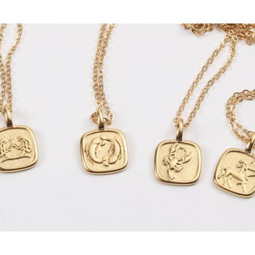 New Arrivals 18K PVD Gold Plated 12 Zodiac Pendant Necklace Stainless Steel Constellation Necklace For Women Girl Jewelry Gift