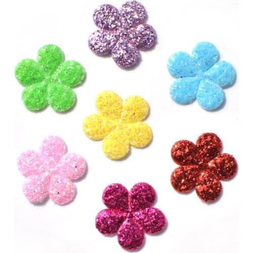 120Pcs Mixed Glitter Fabric Patches Flower Felt Applique for Craft/Clothes DIY Scrapbooking Accessor K15