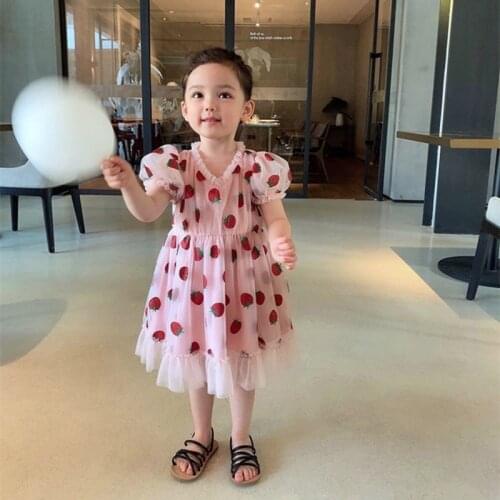 Baby Girls Dress New 2021 Kids Clothes Girls Summer Dress Princess Pink Strawberry Children Dresses Teens Vestidos 18M-14Y