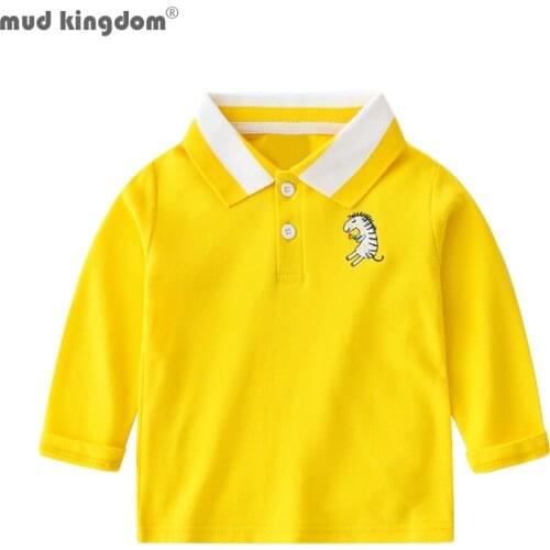 Mudkingdom Boys Polo Shirts Cute Cartoon Embroidery Long Sleeve Casual Boys Clothes