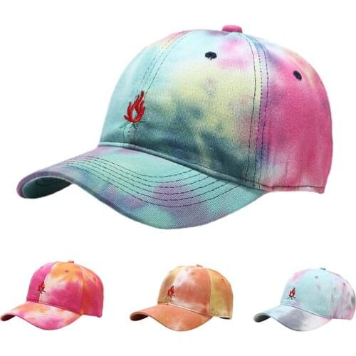 Adjustable Baseball Cap Harajuku Gradient Tie Dye Hat Men Women Camp Fire Embroidered Hip Hop Street Dance Snapback Peaked Hat