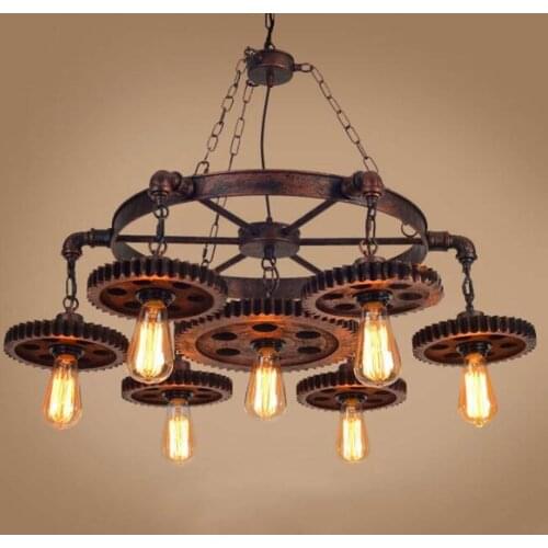 Retro Steampunk Pendant Lamps Iron LED Ceiling Lamp Industrial Chandelier E27 Indoor Lighting For Loft Bar Wheel Lamp Fixture