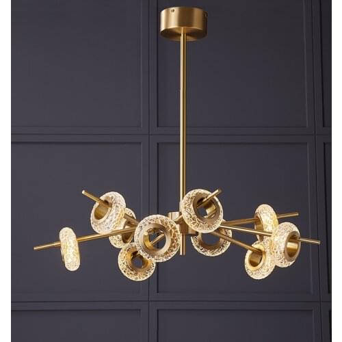 Modern Lustre Copper Led Chandelier Lighting Ice Crack Glass Living Room Led Pendant Chandelier Lights Bedroom Led Hanging Lamp