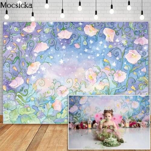 Mocsicka Light Pink Flower Photography Backdrops for Girl 1st Birthday Cake Smash Floral Photocall Background Photo Studio Props