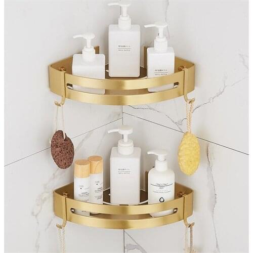 Corner Shelf Wall Mounted Bathroom Shelf Brushed Gold Aluminum Bath Shower Shelf Bath Shampoo Holder Corner shelf
