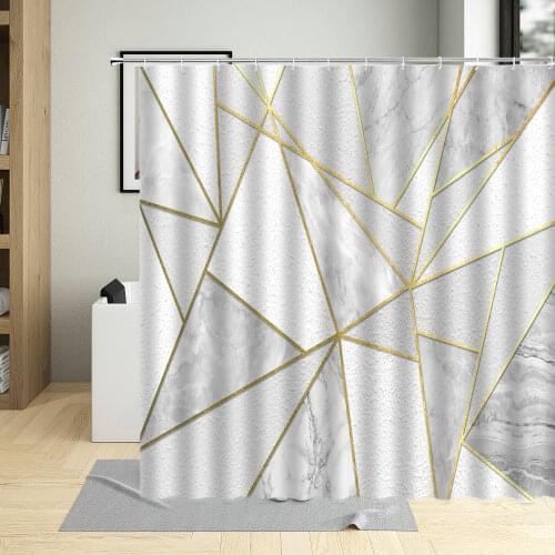 Northern Europe White Marble Pattern Shower Curtain Triangle Printing Pattern Waterproof Bathroom Washable With Hook Polyester