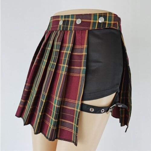 Goth Plaid Skirt Sexy Gothic Women Mini Skirt High Waist Pleated Punk Grunge Black Summer Skirts Chic Irregular Rivet Streetwear