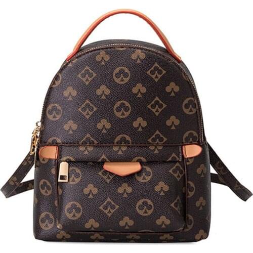 PU Leather Retro Monogram Female Bag Women Backpack 2021 Schoolbags Girl High Quality Travel books Rucksack Shoulder Bags