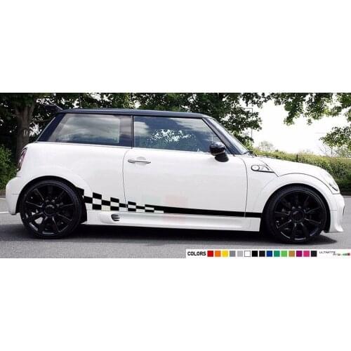For 1Set/2Pcs Sticker Stripe kit for mini cooper s checkered graphic lowered skirt tune wave Car Styling