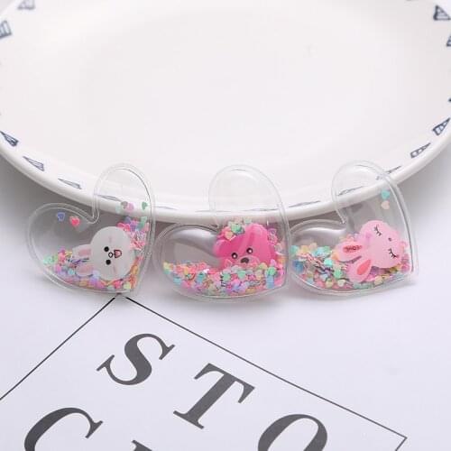 10Pcs/lot Bling Heart Transparent Plastic Filling Sequin Appliques for DIY Headwear Hair Clips Bow Accessories Patches