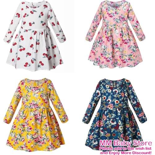 2021 Spring Autumn ClothesChildrens Floral Princess Dresses For Baby Girls Clothing Long Sleeve Cute Kids Casual Cotton Dress