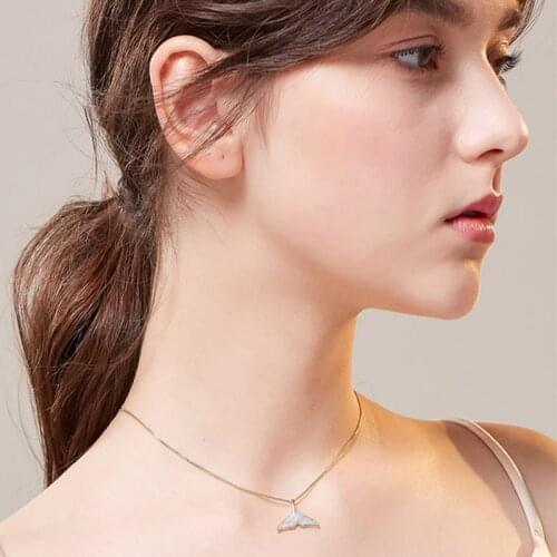 2021 New Style 925 Sterling Silver Necklace Fishtail Sweet Lovely Choker Full Zircon Pendant Valentines Day Fine Jewelry NK073