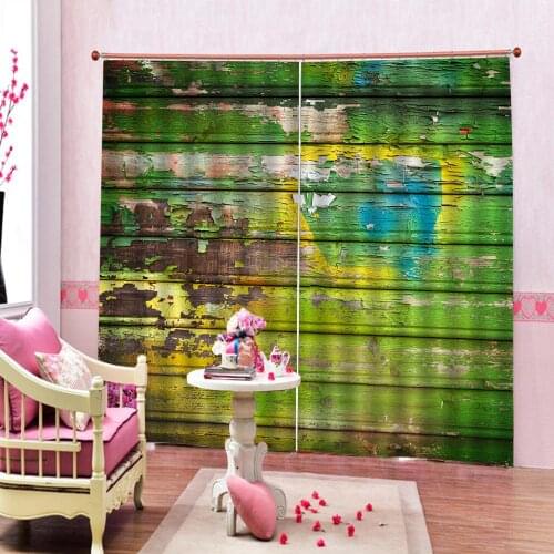 3D Curtain Printing Blockout Polyester Photo Drapes Fabric For Room Bedroom Window Wooden board color paint custom curtains